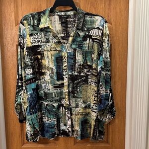Ali Miles - Paris Postal Stamp Print Abstract Patterned Top